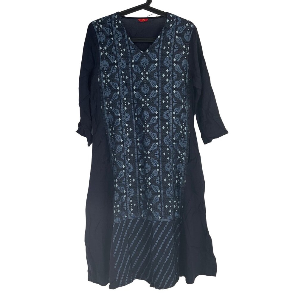 W Womens Navy  Kurta Dress Size 10 100% Viscose Indian Ethnic Wear